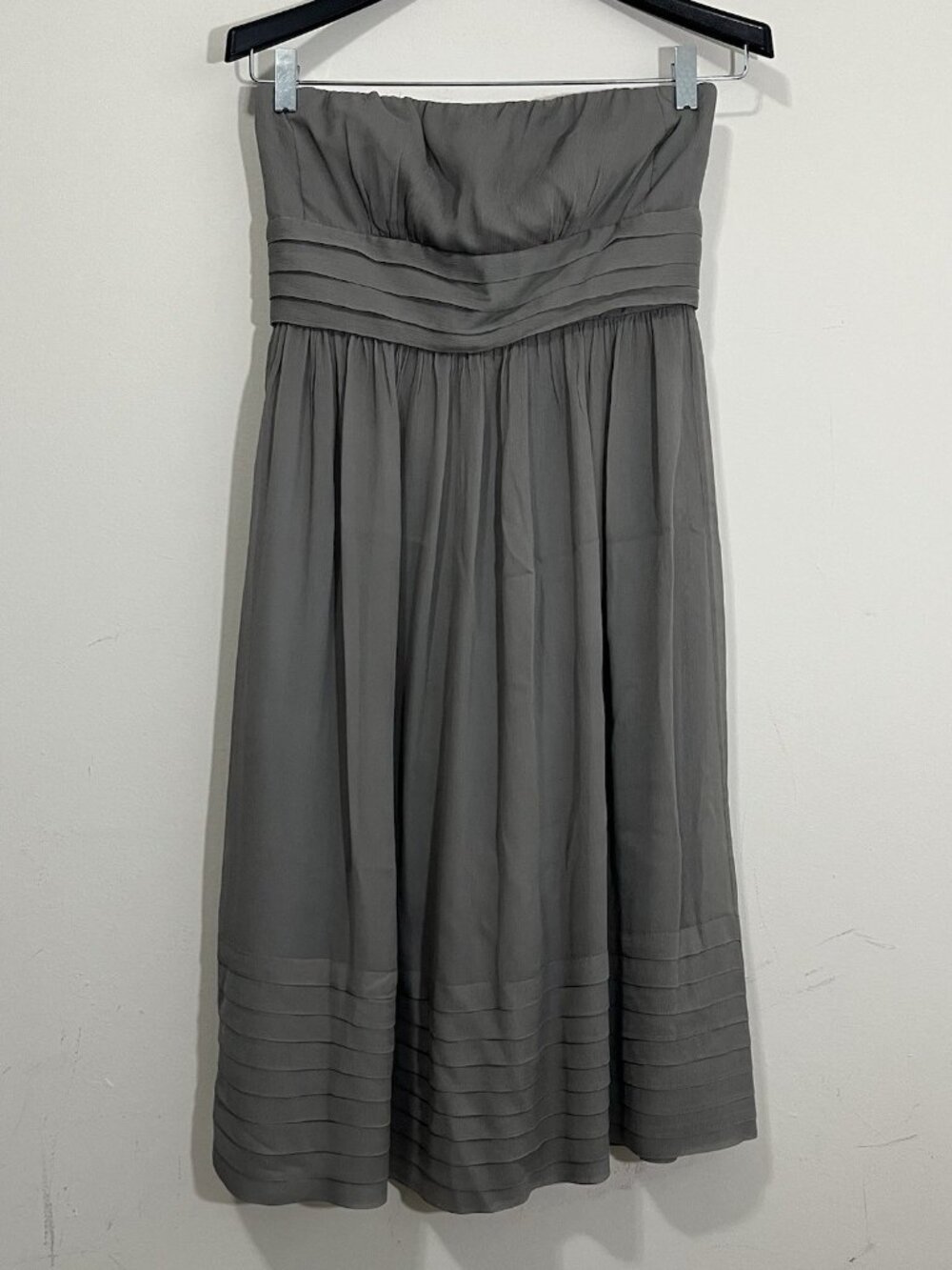 J. Crew 100% Silk Chiffon Juliet Dress Sz 4 Gray Strapless Cocktail Bridesmaid